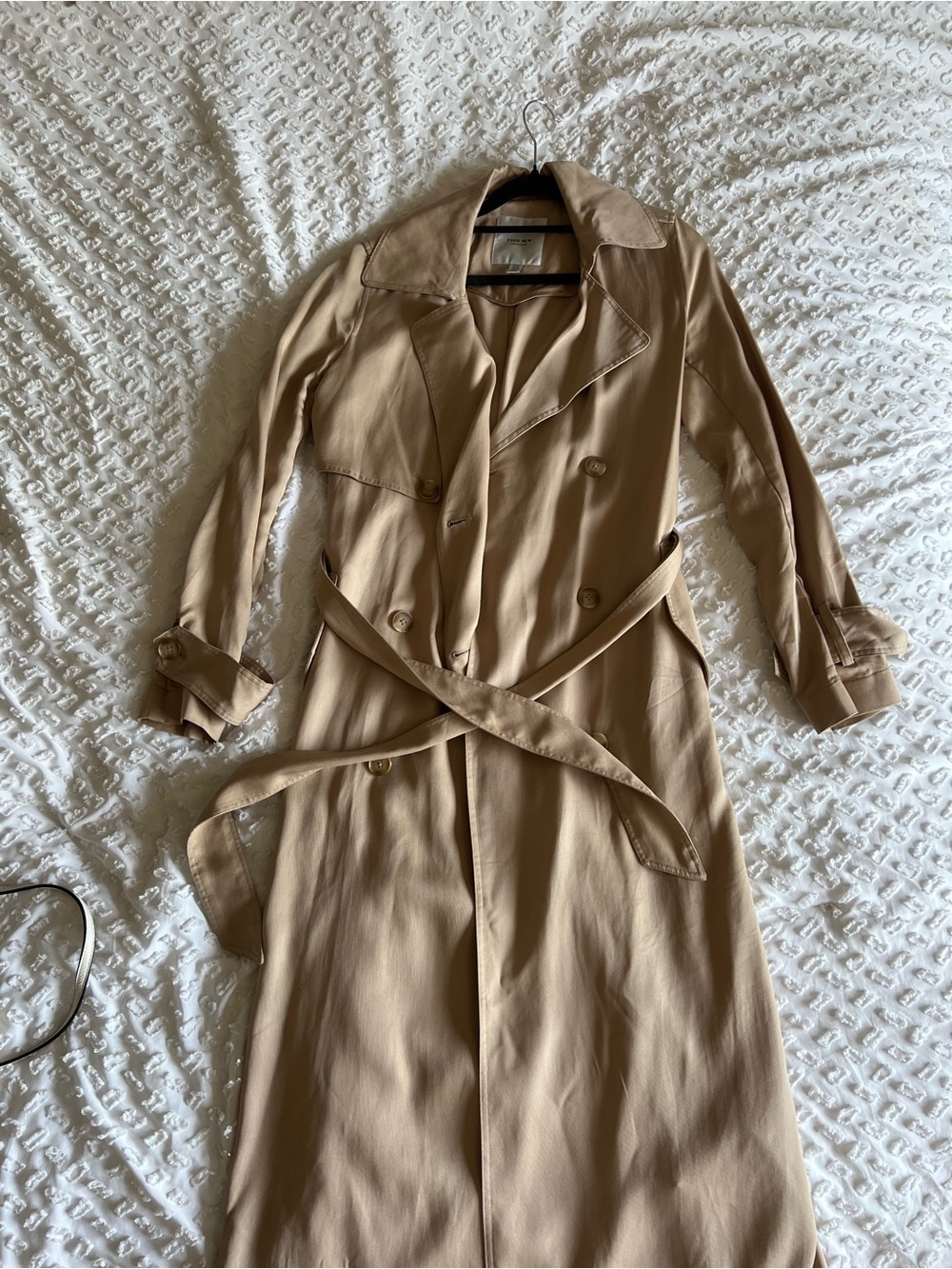 Ever New Tan Double-Breasted Trench Coat with Waist Belt